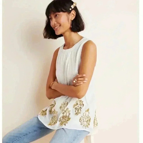 Anthropologie SIMONA SEQUINED BABYDOLL TANK TOP - Picture 2 of 2